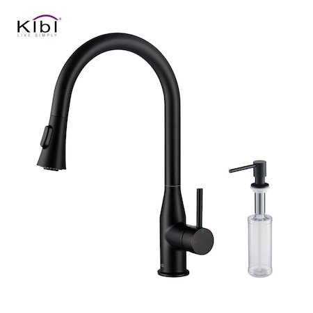 Kibi Napa Single Handle Pull Down Kitchen Sink Faucet with Soap Dispenser C-KKF2005MB-KSD100MB